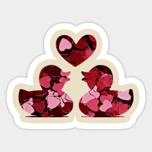 Red Hearts Ducks Pattern Sticker